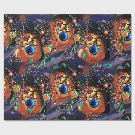 Magical Elf & Bird Whimsical Christmas Geschenkpapier (Flach)