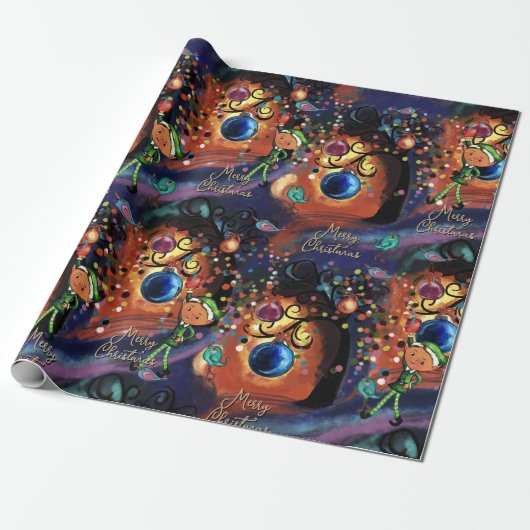 Magical Elf & Bird Whimsical Christmas Geschenkpapier (Ungerollt)