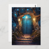 Magical Enchanted Fantasy Forest Old Blue Door Postkarte (Vorne/Hinten)