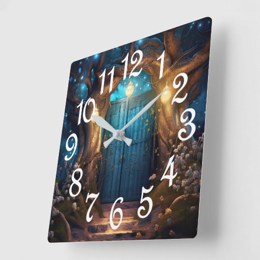 Magical Enchanted Forest Fantasy Antique Door Quadratische Wanduhr (Winkel)