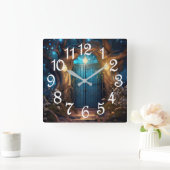 Magical Enchanted Forest Fantasy Antique Door Quadratische Wanduhr (Zuhause)