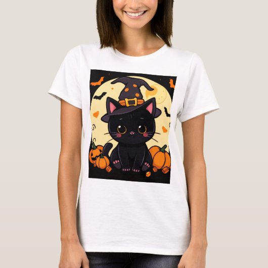 Magical Enchanting Witch Cat Halloween Tee (Vorderseite)