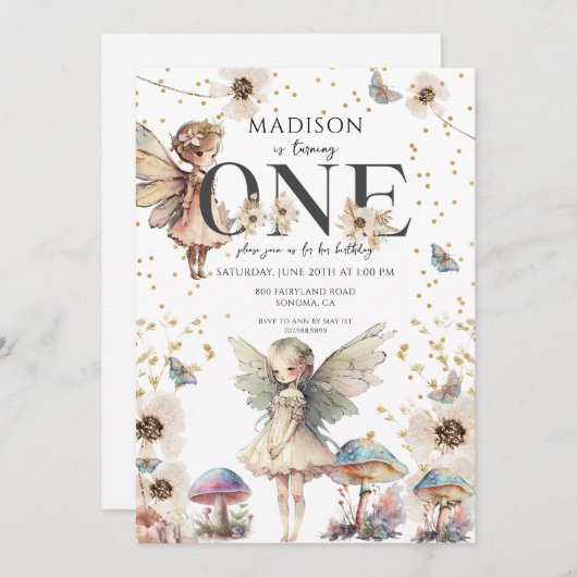 Magical Fairies 1. Geburtstag Einladung (Vorne/Hinten)