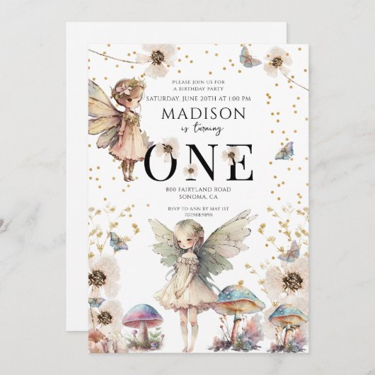 Magical Fairies 1. Geburtstag Einladung (Vorne/Hinten)