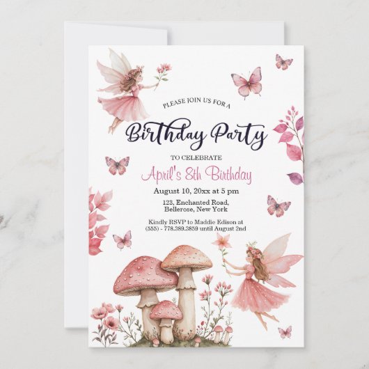 Magical Fairies Wonderland 8. Geburtstag Einladung (Vorderseite)