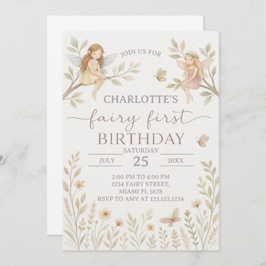Magical Fairy 1. Geburtstag Einladung (Vorne/Hinten)