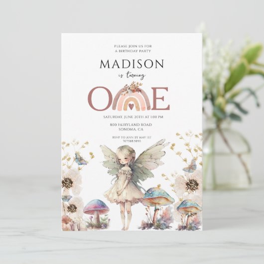 Magical Fairy 1. Geburtstag Einladung (Stehend Vorderseite)