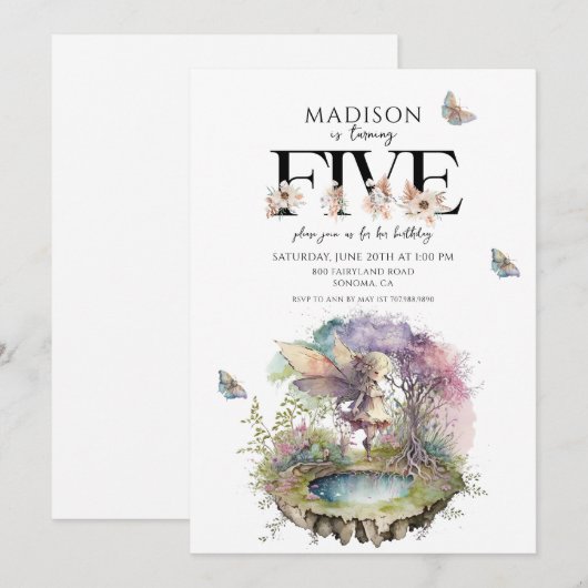 Magical Fairy 5. Geburtstag Einladung (Vorne/Hinten)