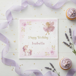 Magical Fairy And Unicorn Girls Birthday Party Serviette