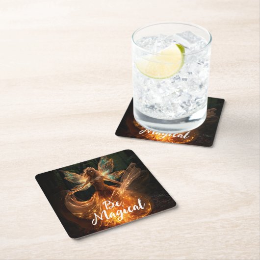 Magical Fairy Angel with Wings in Forest Pixie Rechteckiger Pappuntersetzer (Vor Ort)