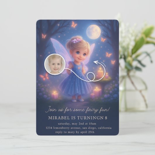 Magical Fairy Birthday Invitation Einladung (Stehend Vorderseite)