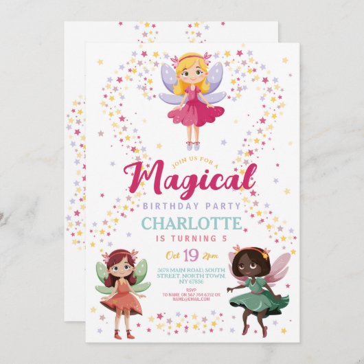 Magical Fairy Birthday Party Wands Fairies Einladung (Vorne/Hinten)