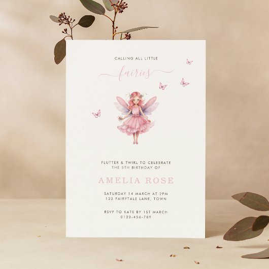 Magical Fairy Birthday Whimsical Simple Elegant Einladung