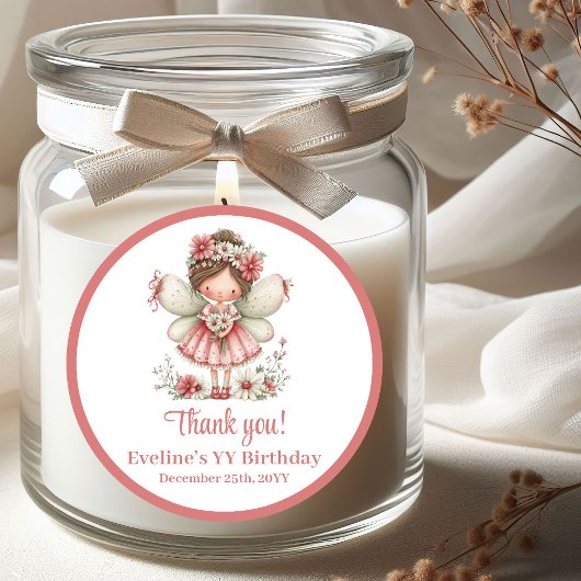 Magical Fairy Blush Pink Floral Girl Birthday  Runder Aufkleber