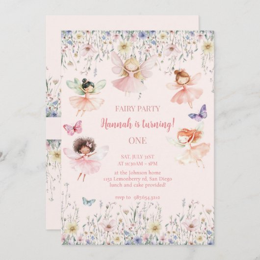 Magical Fairy First Birthday, Fairy Bash Einladung (Vorne/Hinten)