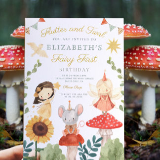 Magical Fairy First Birthday Mushroom Woodland Einladung