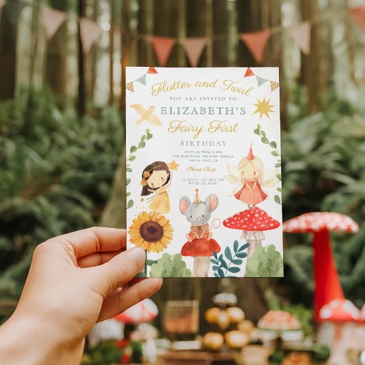 Magical Fairy First Birthday Mushroom Woodland Einladung