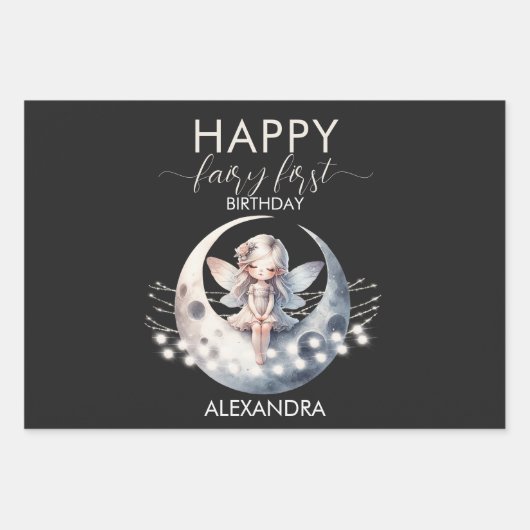 Magical Fairy First Girl Happy Birthday Geschenkpapier Set (Vorderseite)