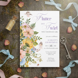 Magical Fairy Floral Garden Pixie Girls Birthday  Einladung