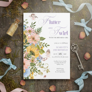 Magical Fairy Floral Garden Pixie Girls Birthday  Einladung