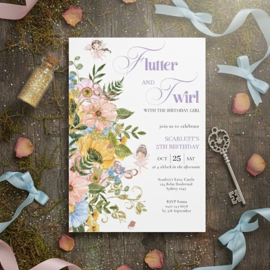 Magical Fairy Floral Garden Pixie Girls Birthday  Einladung
