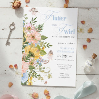 Magical Fairy Floral Garden Pixie Girls Birthday  Einladung