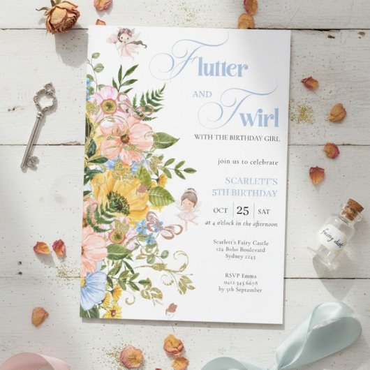 Magical Fairy Floral Garden Pixie Girls Birthday  Einladung