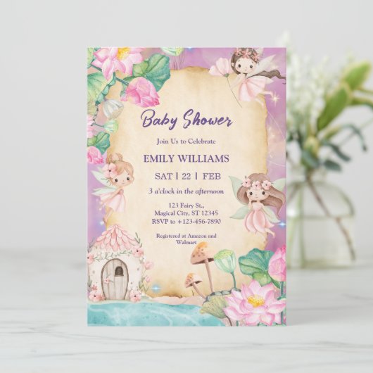 Magical Fairy Garden Baby Shower Einladung (Stehend Vorderseite)