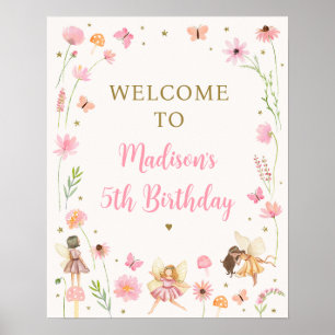 Magical Fairy Garden Floral Birthday Welcome Poster