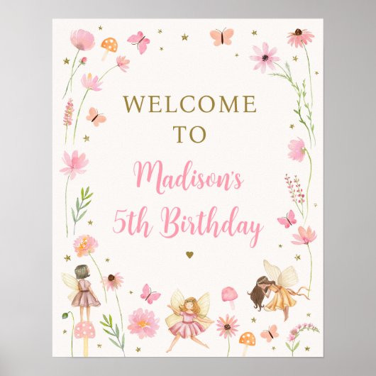 Magical Fairy Garden Floral Birthday Welcome Poster (Vorne)