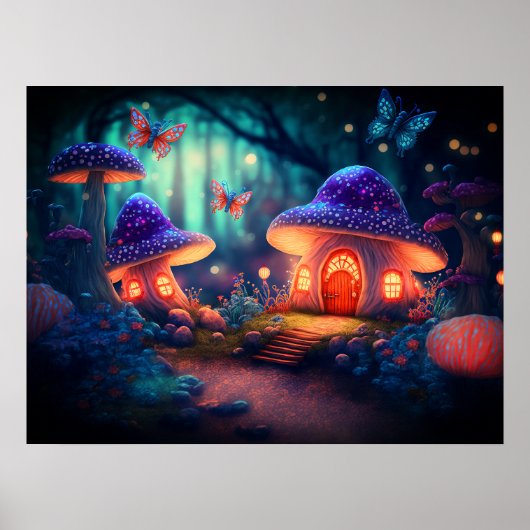 Magical Fairy Garden Schmetterlinge Pilzsaal Hütte Poster (Vorne)