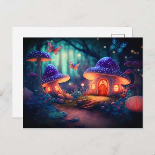 Magical Fairy Garden Schmetterlinge Pilzsaal Hütte Postkarte (Vorne/Hinten)