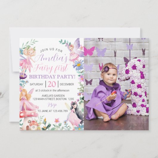 Magical Fairy Girl 1. Geburtstag Einladung (Vorderseite)