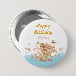 Magical Fairy Mermaid Girl's Birthday Party Button