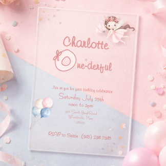 Magical Fairy One-derful Blush Girls 1st Birthday Acryleinladungen