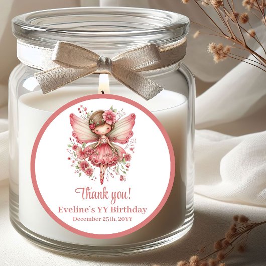 Magical Fairy Pink Floral Girl Birthday Stickers