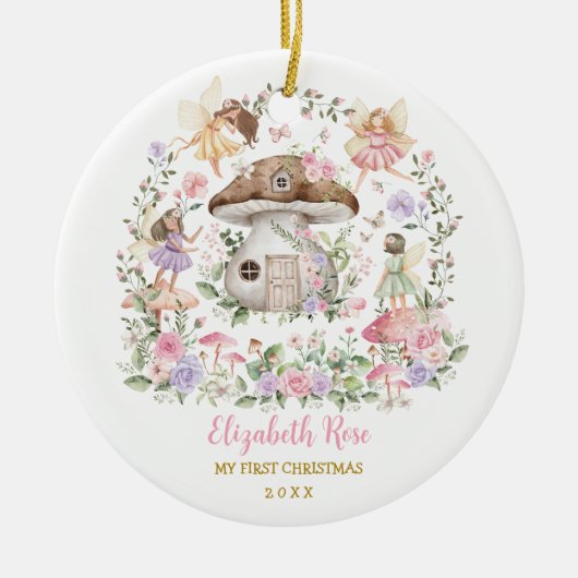 Magical Fairy Princess Girl Baby 1. Weihnachten Keramik Ornament (Vorne)