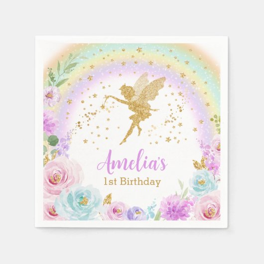 Magical Fairy Rainbow Birthday Napkins Serviette (Vorderseite)