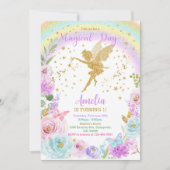 Magical Fairy Rainbow Floral Geburtstag Einladung (Vorderseite)