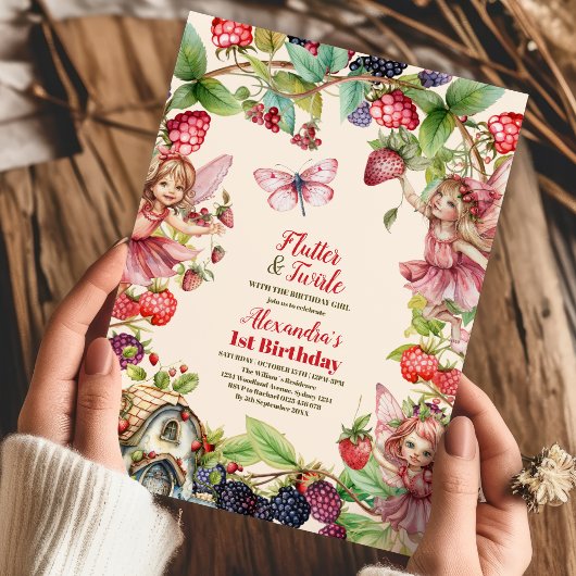 Magical Fairy Strawberry Garden Pixie 1. Geburtsta Einladung