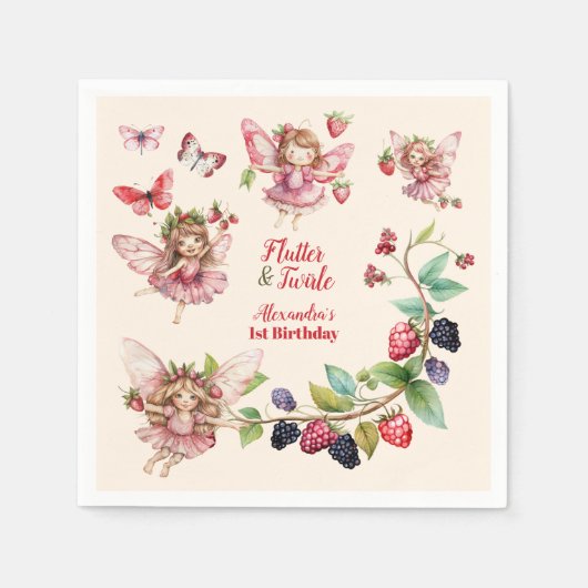 Magical Fairy Strawberry Garden Pixie 1. Geburtsta Serviette (Vorderseite)