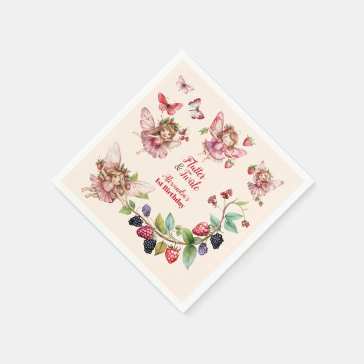 Magical Fairy Strawberry Garden Pixie 1. Geburtsta Serviette (Ecke)