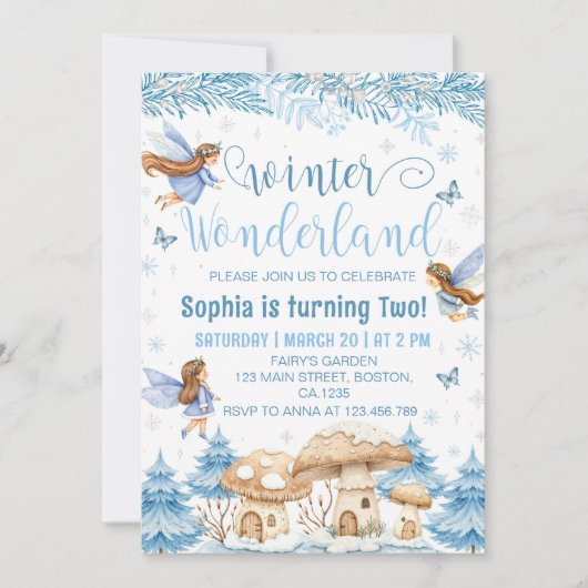 Magical Fairy Winter Wonderland Geburtstag Einladung (Vorderseite)