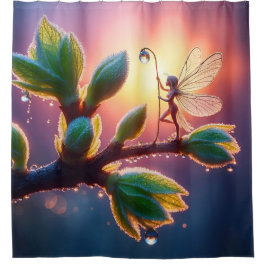 Magical fairy with dewdrop lantern on the branch duschvorhang