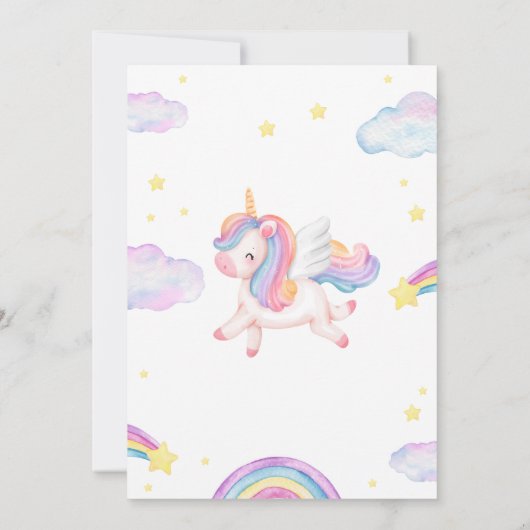 Magical Fairytale Unicorn Rainbow Clouds Einladung (Rückseite)