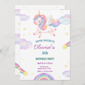 Magical Fairytale Unicorn Rainbow Clouds Einladung (Vorne/Hinten)
