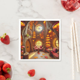 Magical Fall Hollow Tree House Découpage Napkins Serviette