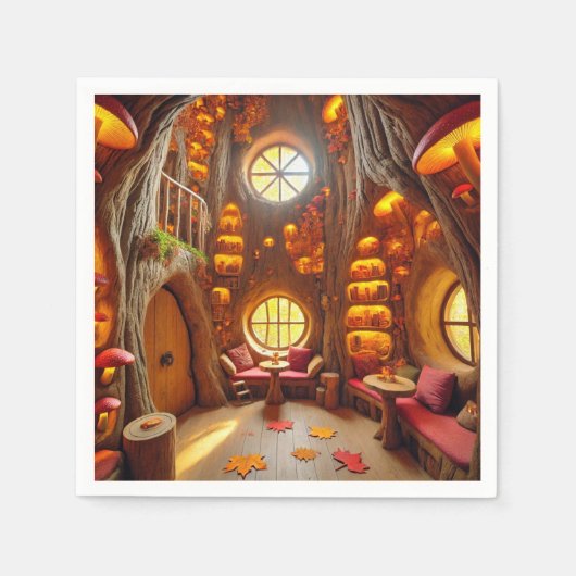 Magical Fall Hollow Tree House Découpage Napkins Serviette (Vorderseite)