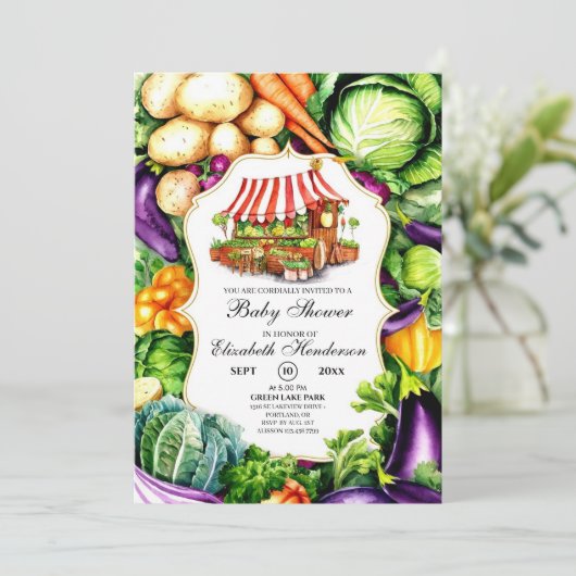 Magical Farmer's Market Baby Dusche Einladung (Stehend Vorderseite)