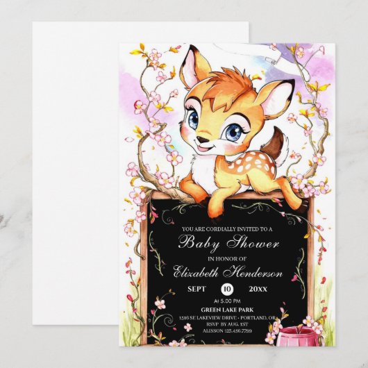 Magical Fawn Baby Dusche Einladung (Vorne/Hinten)